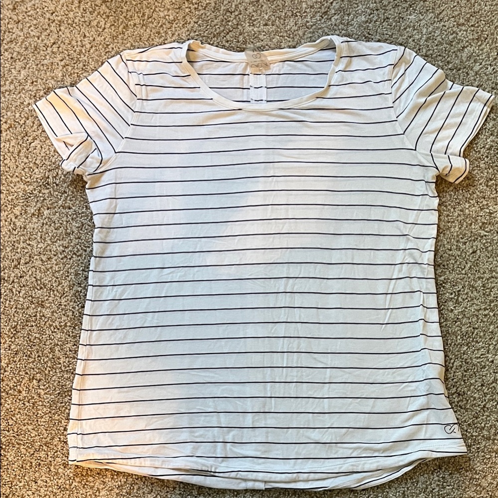 Calia White and Black Striped Short Sleeve Tee